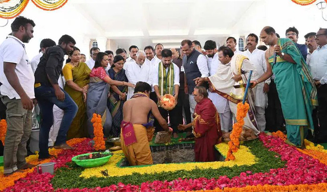 CM Revanth Reddy lays foundation stone for ‘Telangana Thalli’ statue at Secretariat